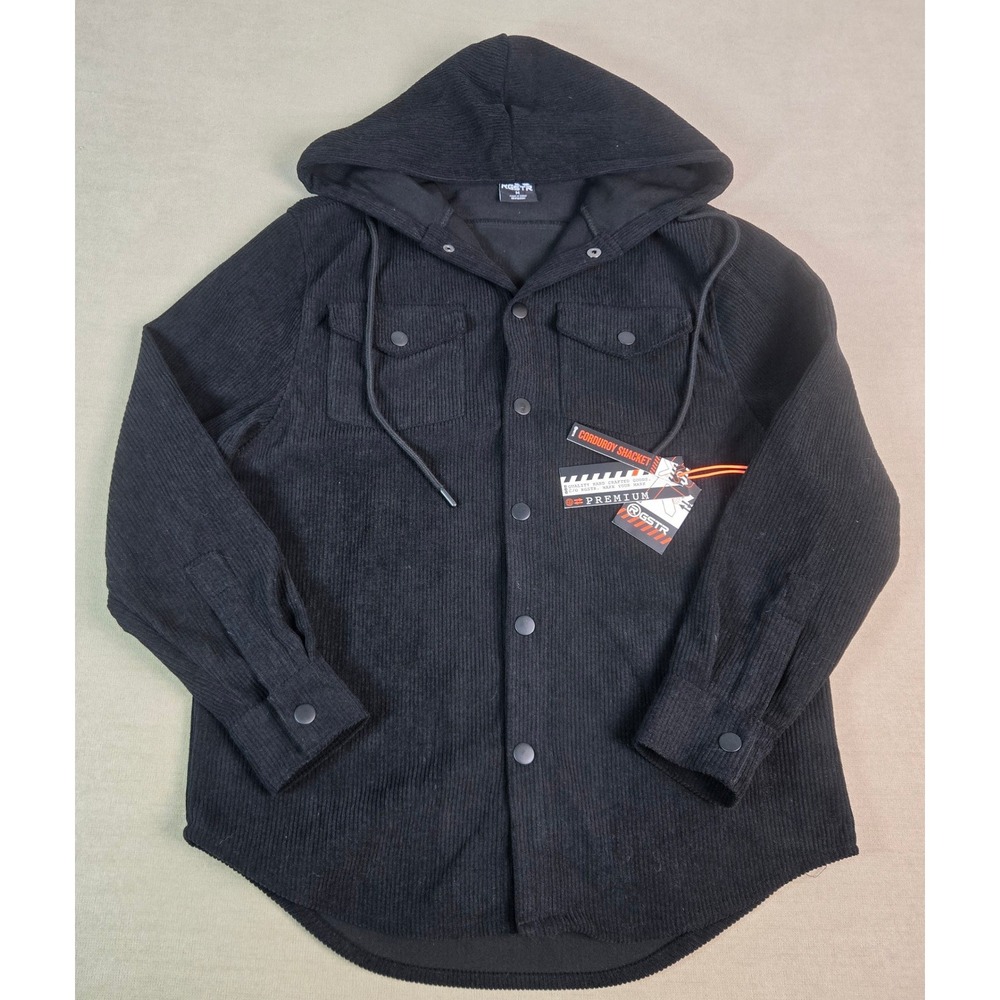 RGSTR Premium Corduroy Shacket Hooded Jacket Black Men's Medium Streetwear NEW‎